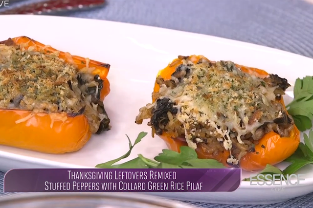 Thanksgiving Leftovers Remixed: Stuffed Peppers with Collard Green Rice Pilaf